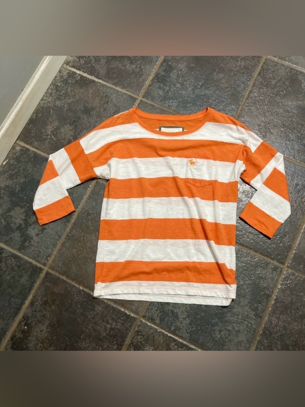 Abercrombie Orange White Striped 3/4 Sleeve T-Shirt Women’s Size S